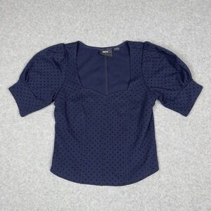 Maeve By Anthropologie Top Womens XS Navy Blue‎ Polka Dot Puff Sleeve Sweetheart